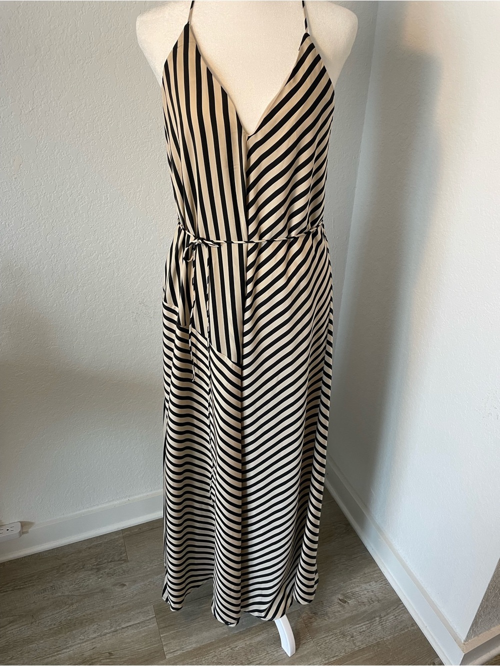 Banana Republic Black and Cream Striped Maxi Dress